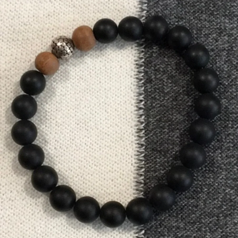 Black Wood Stretch Beaded Bracelet - OS - Picture 1 of 1